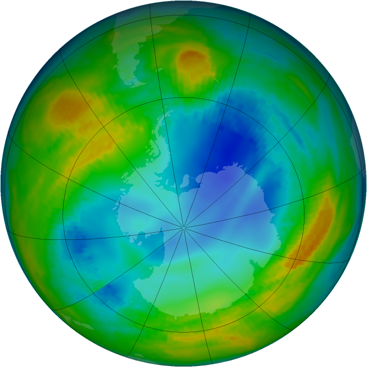 Antarctic ozone map for 31 July 2002